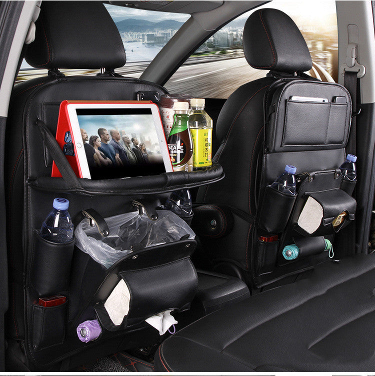 PU Leather Car Storage Bag Multifunction Seat Back Tray Hanging Bag Waterproof Organizer