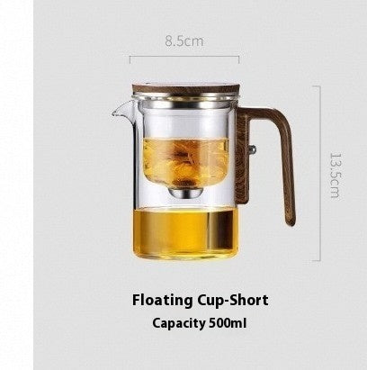 One Click Magnetic Teapot with Glass Body Wood Handle and Inner Container for Tea