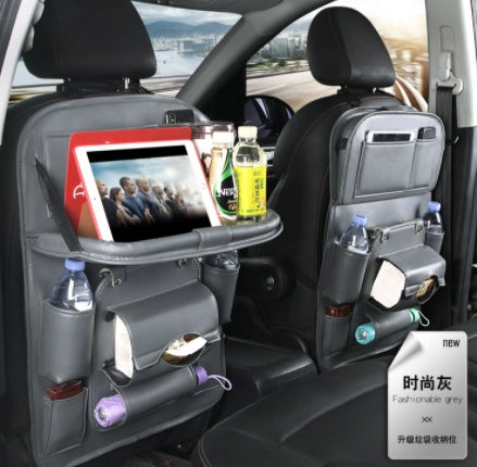 PU Leather Car Storage Bag Multifunction Seat Back Tray Hanging Bag Waterproof Organizer