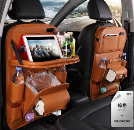 PU Leather Car Storage Bag Multifunction Seat Back Tray Hanging Bag Waterproof Organizer