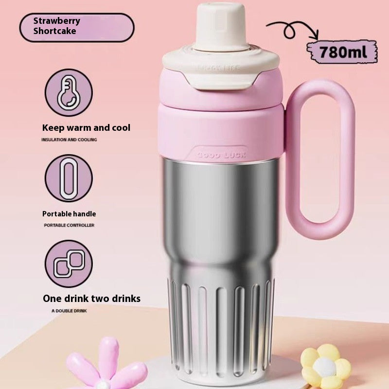 780ml Gradient Double Drink Thermal Cup Stainless Steel Coffee Cup with Lid and Straw