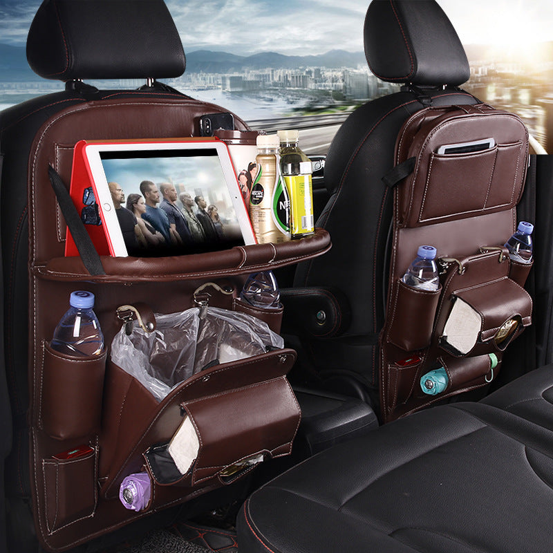 PU Leather Car Storage Bag Multifunction Seat Back Tray Hanging Bag Waterproof Organizer