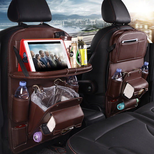 PU Leather Car Storage Bag Multifunction Seat Back Tray Hanging Bag Waterproof Organizer