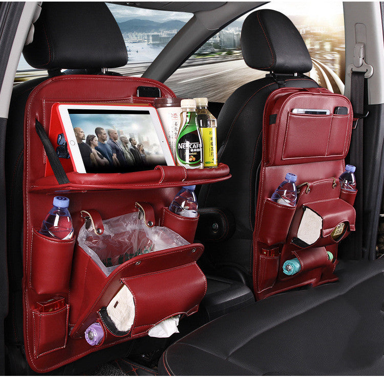 PU Leather Car Storage Bag Multifunction Seat Back Tray Hanging Bag Waterproof Organizer