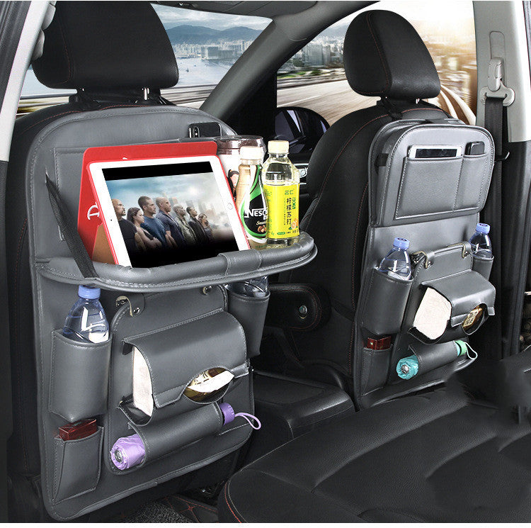 PU Leather Car Storage Bag Multifunction Seat Back Tray Hanging Bag Waterproof Organizer