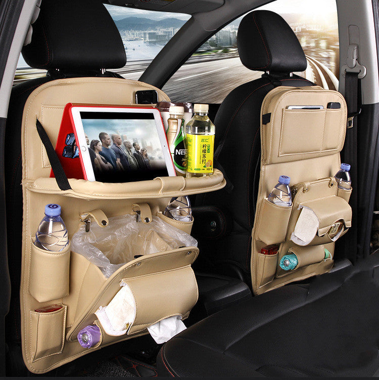 PU Leather Car Storage Bag Multifunction Seat Back Tray Hanging Bag Waterproof Organizer
