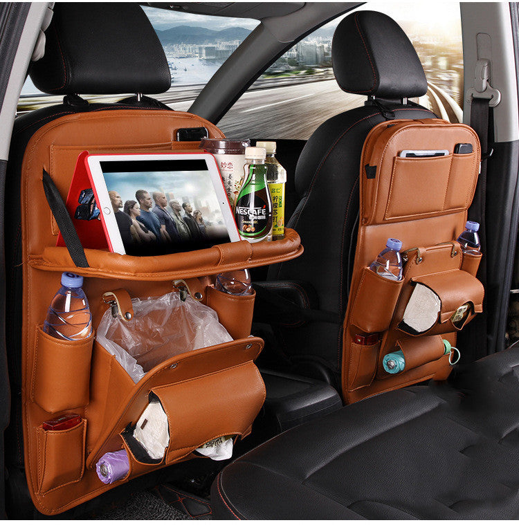 PU Leather Car Storage Bag Multifunction Seat Back Tray Hanging Bag Waterproof Organizer