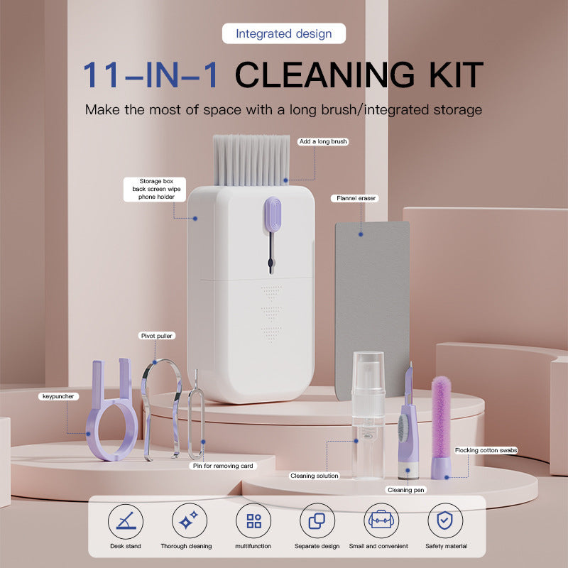 Portable 11 in 1 Multifunctional Cleaning Kit for Computer Keyboard, Phone Screen, and Earphones
