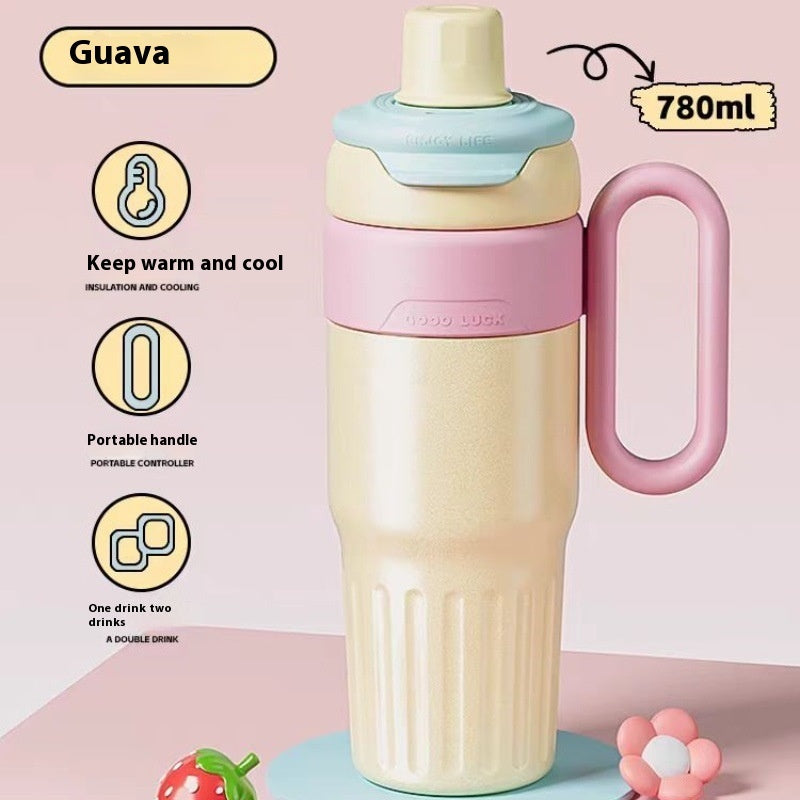 780ml Gradient Double Drink Thermal Cup Stainless Steel Coffee Cup with Lid and Straw