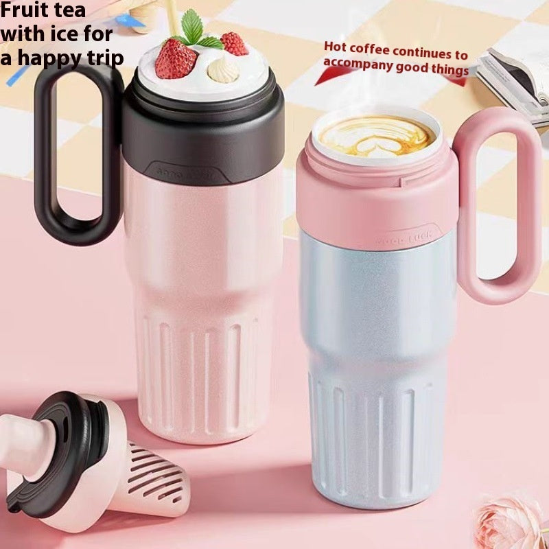 780ml Gradient Double Drink Thermal Cup Stainless Steel Coffee Cup with Lid and Straw