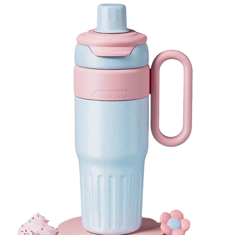 780ml Gradient Double Drink Thermal Cup Stainless Steel Coffee Cup with Lid and Straw