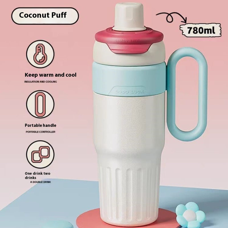 780ml Gradient Double Drink Thermal Cup Stainless Steel Coffee Cup with Lid and Straw