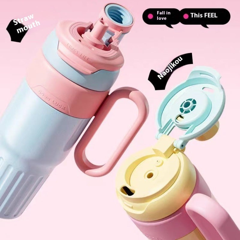 780ml Gradient Double Drink Thermal Cup Stainless Steel Coffee Cup with Lid and Straw