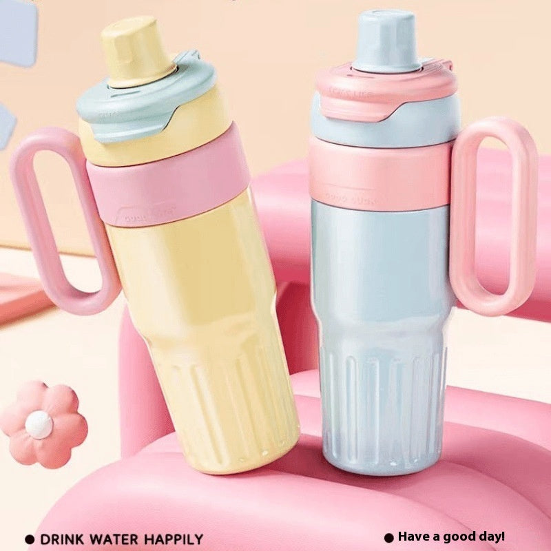 780ml Gradient Double Drink Thermal Cup Stainless Steel Coffee Cup with Lid and Straw