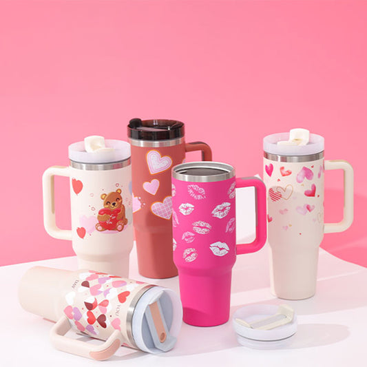 40 Oz Tumbler with Handle and Straw, Insulated Stainless Steel Coffee Cup with Lid for Travel, Car, Gym, Office, Valentine Gifts