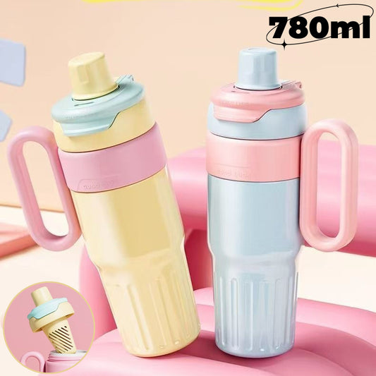 780ml Gradient Double Drink Thermal Cup Stainless Steel Coffee Cup with Lid and Straw